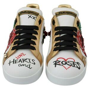 DG WHITE ROSES SEQUINED CRYSTAL WOMENS SNEAKERS